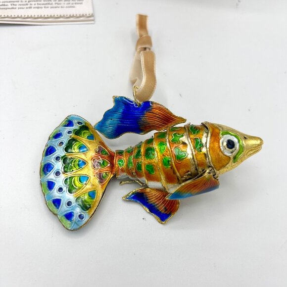 PIER 1 CLLECTIBL 1 OF A KIND CLOISONNE ARTICULATED FISH CHRISTMAS ORNAMENT w BOX - Picture 6 of 11